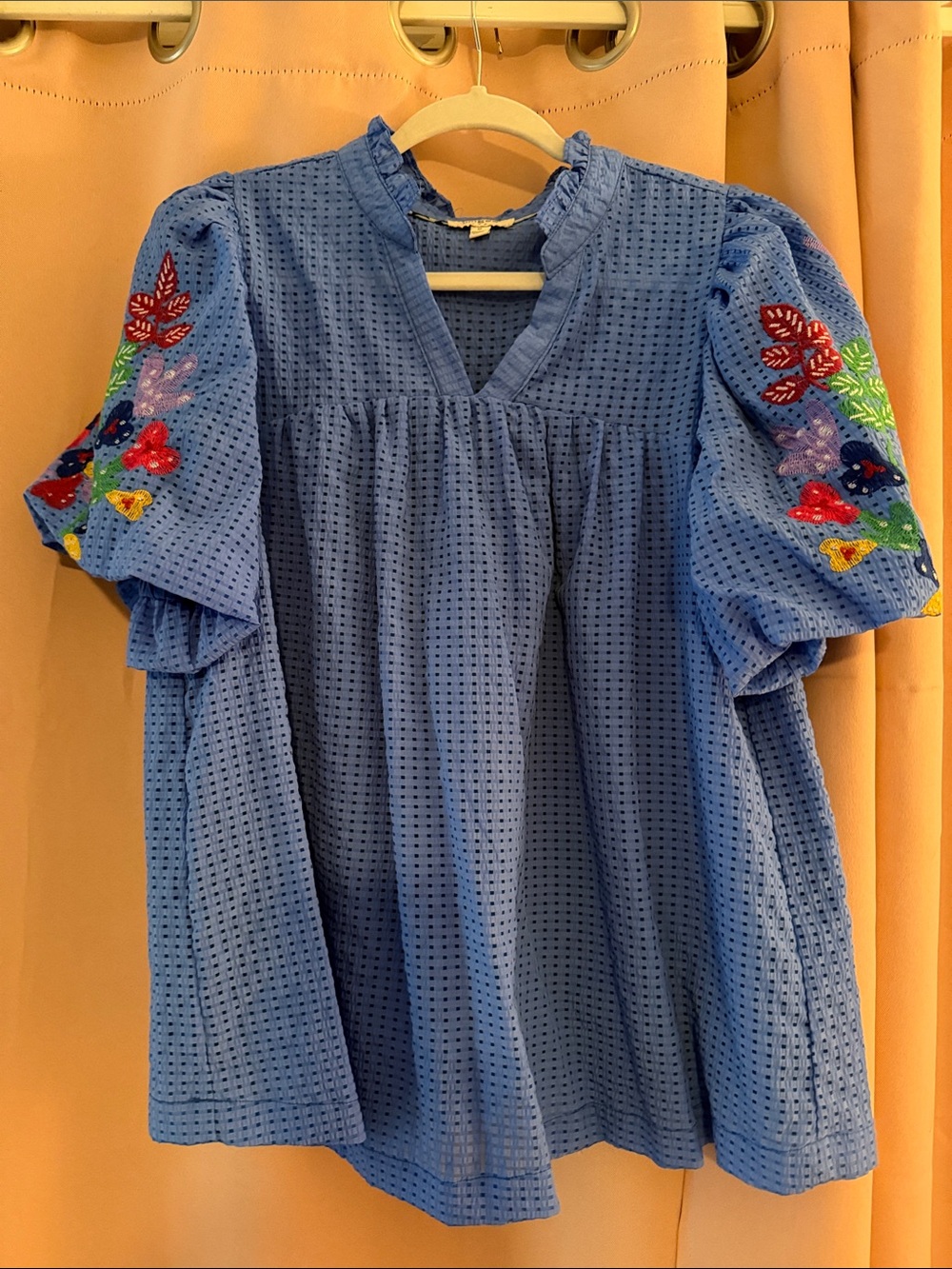 Blue Embroidered Sleeve Umgee Women’s Top